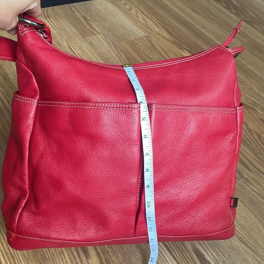 OiOi Diaper Bag Pompeian Red Leather Two Pocket Hobo Quality Made Retails $230